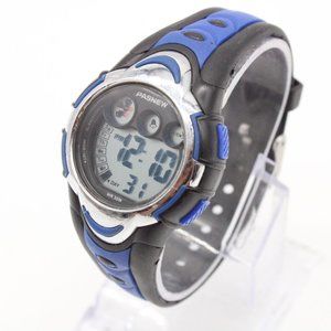 Vintage Pasnew Digital Watch Mens Silver Tone & Blue Sports Running